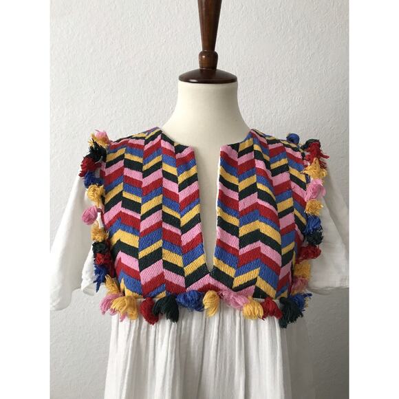 Anthropologie Whit Two Bette Flutter Sleeve Tasseled Mini Dress FLAW - Picture 2 of 12